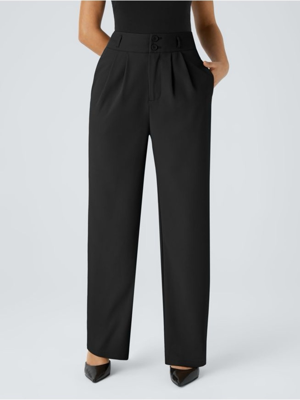 HALARA Black XS Tall Women's Pleated Wide-Leg Dress Pants